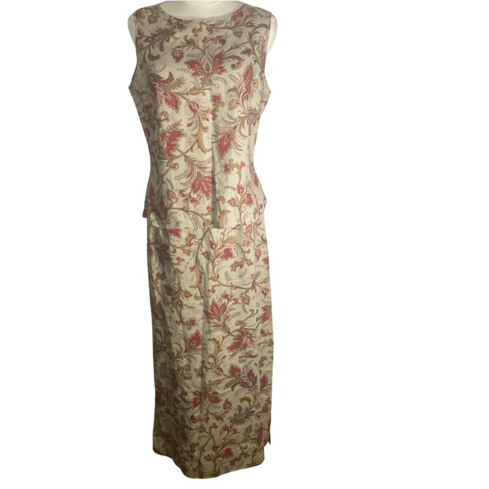 Statements 100% linen sleeveless top Cream Paisley Maxi skirt & top set size 10